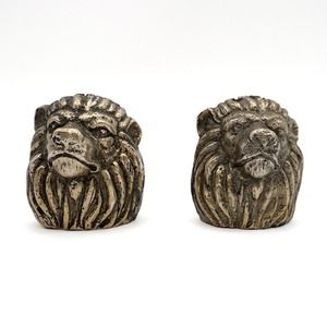 Lion Head Salt and Pepper Shakers in Cast Aluminum with Antique Gold Finish